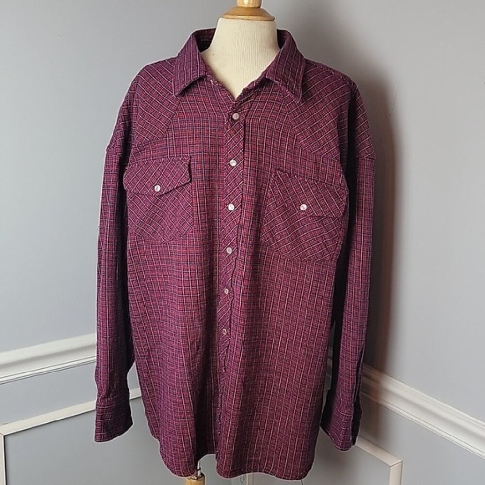 SALMON RIVER TRADERS Red‎ Cranberry Plaid Western Pearl Snap Retro Casual Shirt